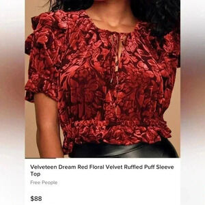 Free People Ruched Red & Black Velvet Floral Top 😍♥️